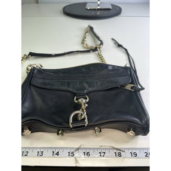 Rebecca-Minkoff-Navy-Leather-Mini-M.A.C-Crossbody-Bag-Gold-Chain-Shoulder - Picture 5 of 7
